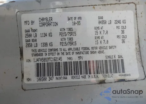 1996 Jeep Grand Cherokee Laredo z USA, uszkodzony, nr VIN 1J4FX58S3TC162145